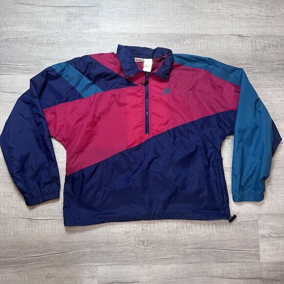 Vintage 90s Nike Colorblock Windbreaker Coat Track Jacket Adult L/XL Half Zip - Picture 1 of 10